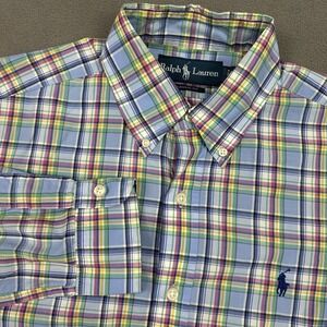 Ralph Lauren Long Sleeve Button Down‎ Shirt Men's S Pink Blue Plaid Classic Fit